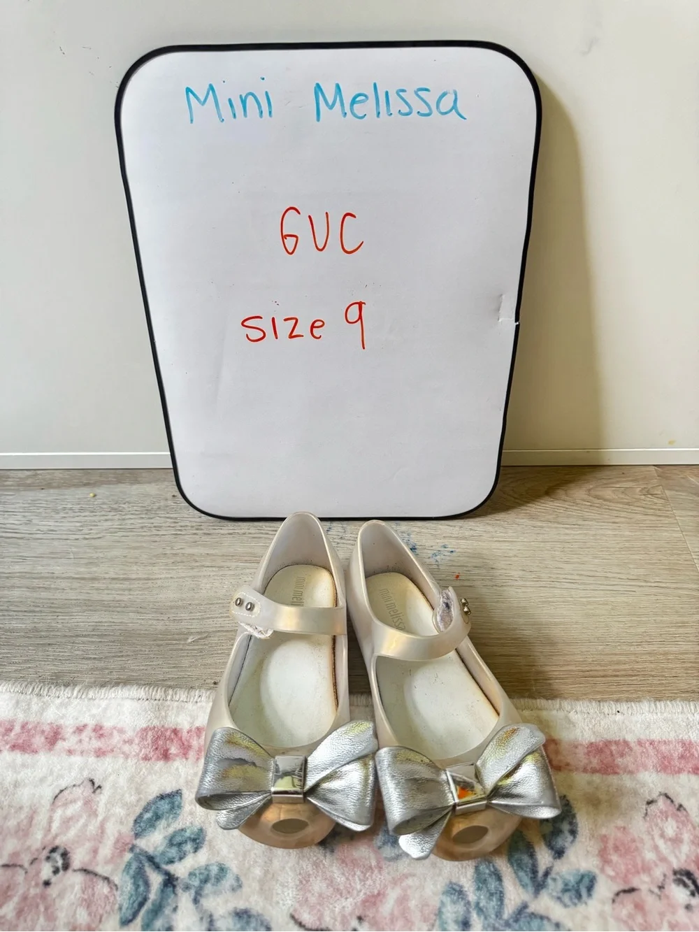 Mini Melissa Girls' Pearl Pink Mary Janes with Silver Bows
